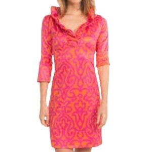 GRETCHEN SCOTT DESIGNS Jersey Ruffneck Dress Arabesque Pink Orange M